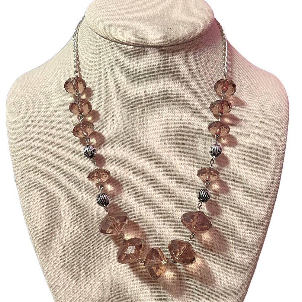 Smokey Faceted Crystal Silver Tone Necklace